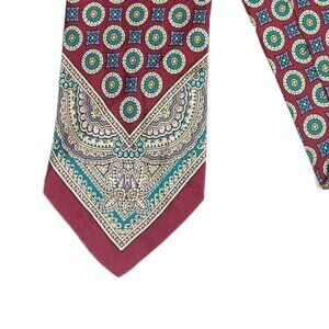 Louis Boston Silk Tie Men’s 59.5” Burgundy Ivory Geometric Boho Designer Classic
